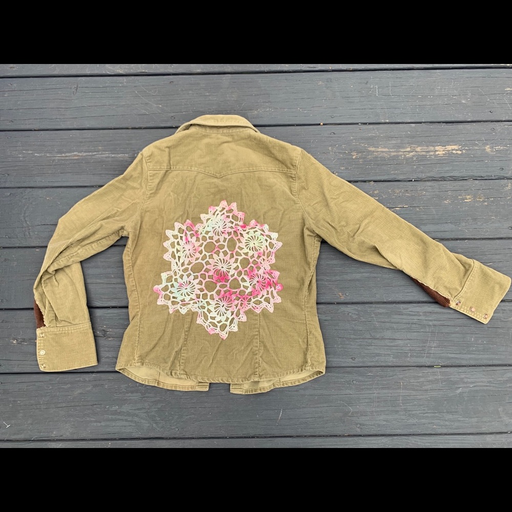 OOAK Mandala Corduroy Jacket Upcycled hippie boho bohemian layer medium large